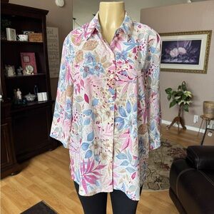 Allison Daley vintage floral 3/4 sleeves button up the front blouse-size 16